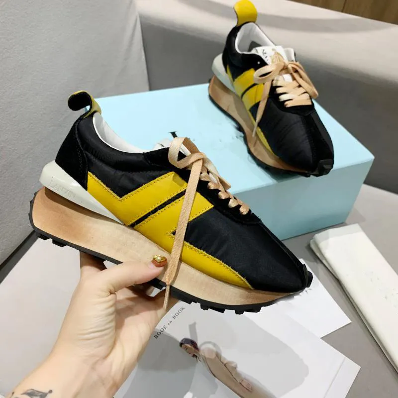Designer high quality womens casual shoes sports leather heightening splicing round head luxury high-end thick bottom fashion mens low top double bottom size 35-44