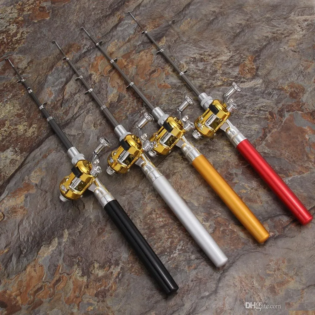 Mini canna da pesca con penna in lega di alluminio, mini mulinello tascabile con canna da pesca, telescopico leggero