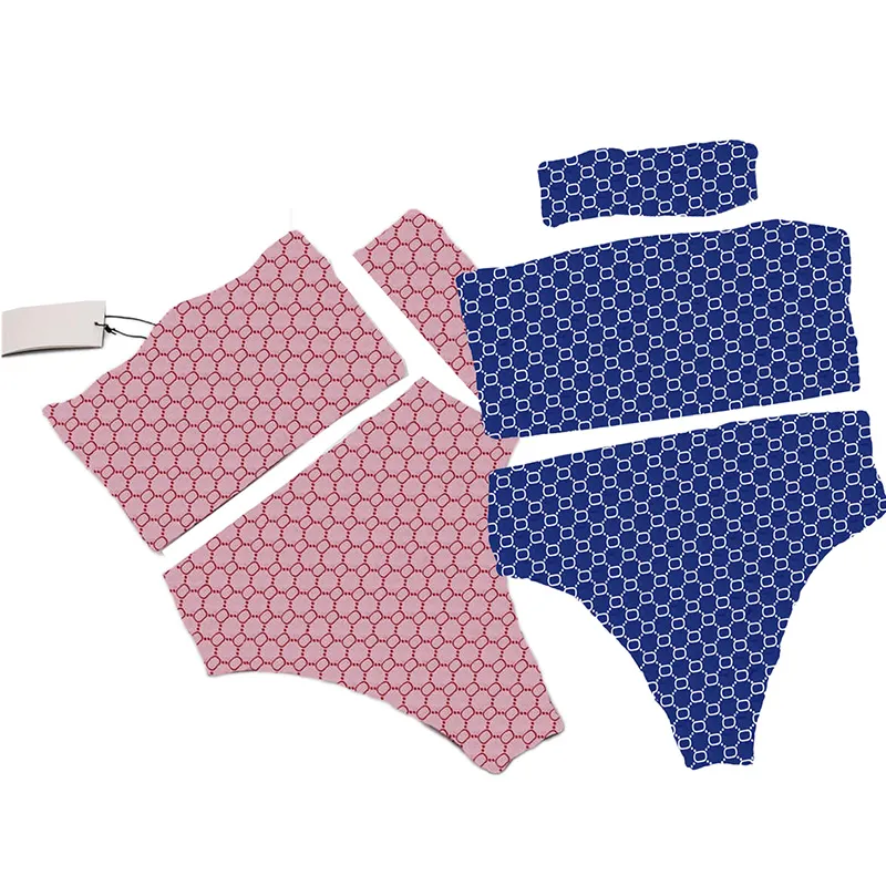 Buchstaben-Bikini, Badebekleidung mit Stirnband, Damen-Ins-Sexy, gepolsterte Badeanzüge, Tube-Tops, Slip-Set, modischer Strand-Badeanzug, Urlaub, trägerloser Badeanzug