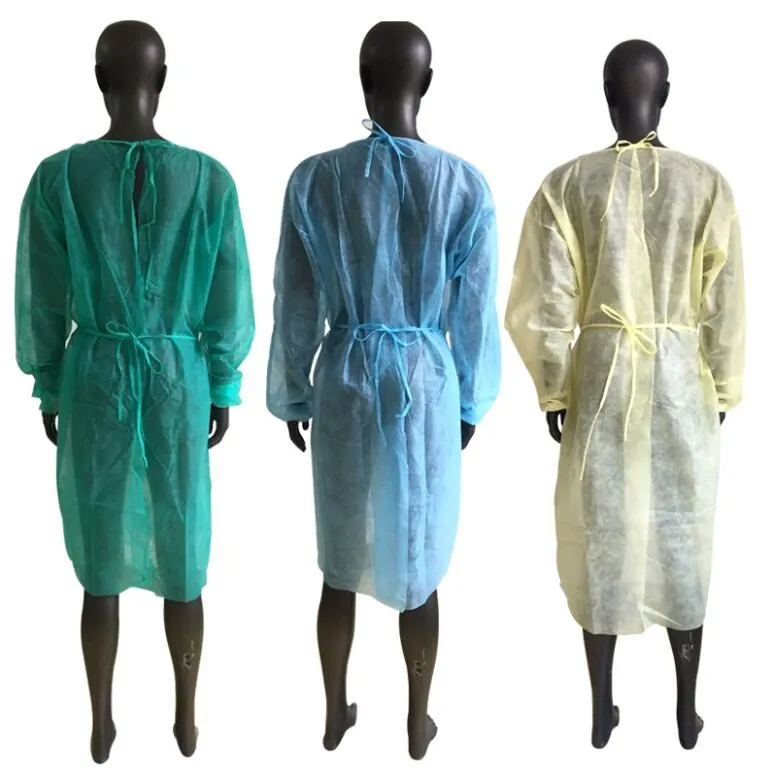 غير المنسوجة ثوب 3 ألوان للجنسين يمكن التخلص منها عباءة حماية مطبخ المئزر الغبار واقية معطف واق من المطر الشحن البحري CCA12603