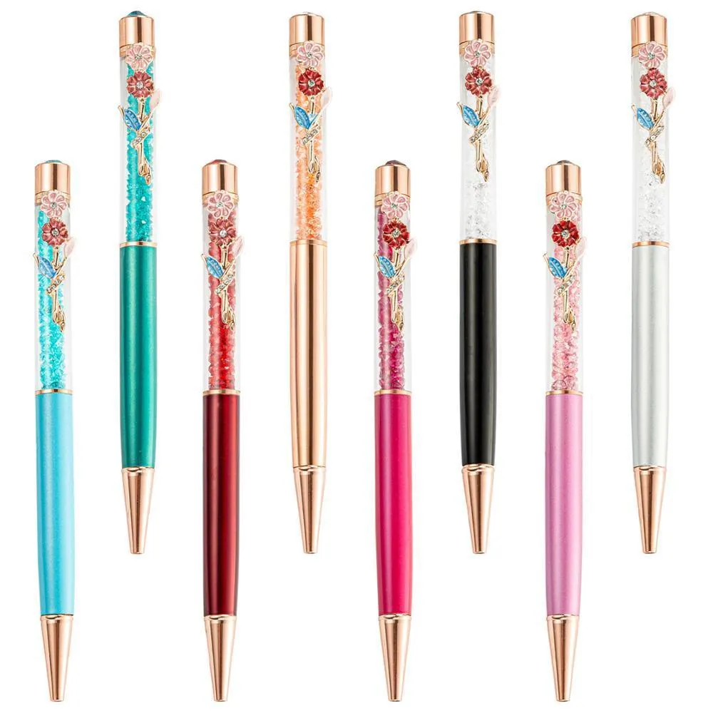 Novo design estilo high-end delicado flor decoração clipe de metal caneta esferográfica com personalizado 201202