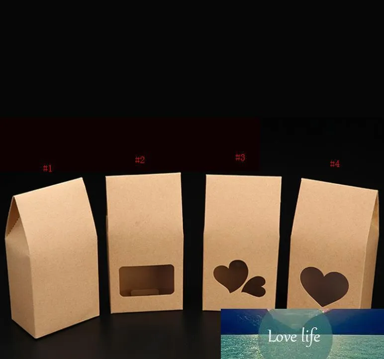 500 adet / grup 16 * 8 cm Çerezler Kuruyemiş Hediye Paketleme Çanta Stand Up Kraft Kağıt Kutuları Ile Kalp Şekli Temizle Pencere Cebi SN909