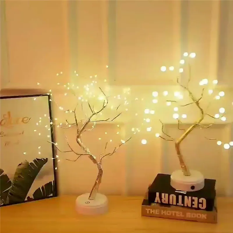 LED USB Fire Tree Light Fil de cuivre Lampes de table Night Light pour la maison intérieure Chambre à coucher de mariage Bar Décoration de Noël T1I2963