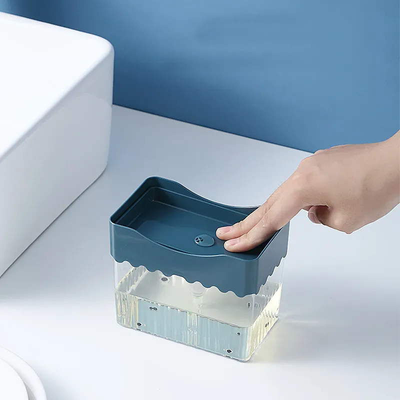 Dispenser per pompa di sapone con supporto per spugna Contenitore per dispenser di liquidi Pressa La scatola di derivazione Pressa a mano Organizzatore di sapone Utensili da cucina V2