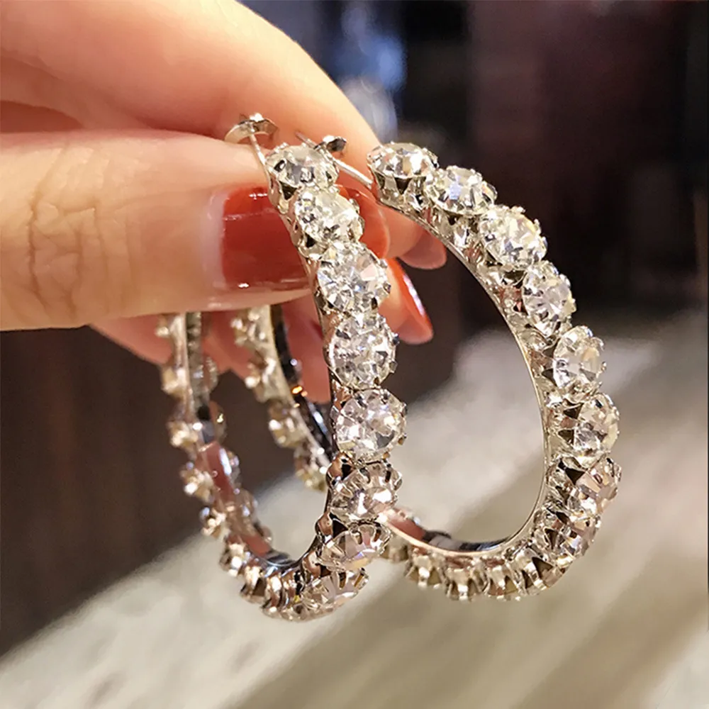 Hoop huggie kristall rhinestone örhängen kvinnor guld sliver mode smycken för diamant örhänge