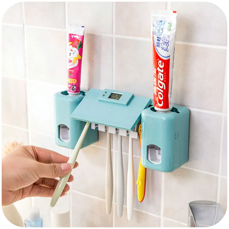 ONNPNNQ Bathroom accessories Clock Automatic Toothpaste Dispenser Toothbrush Holder with Combination Set Toothpaste Squeezer7