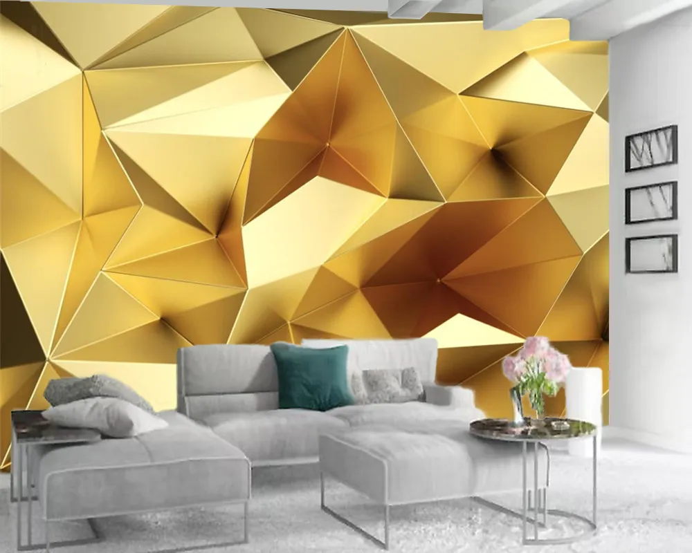 Personalizado Golden Geometric 3D Wallpaper Europeu Luxo Polígono Wall Papers Sala de estar TV de fundo Home Improvement Mural Mural Papéis de Parede