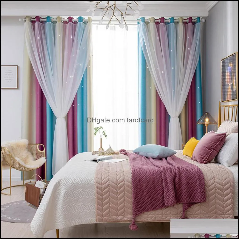 Blackout Star Curtains Stars Blackout Curtains for Kids Girls Bedroom Living Room Colorful Double Layer Star Window Curtain
