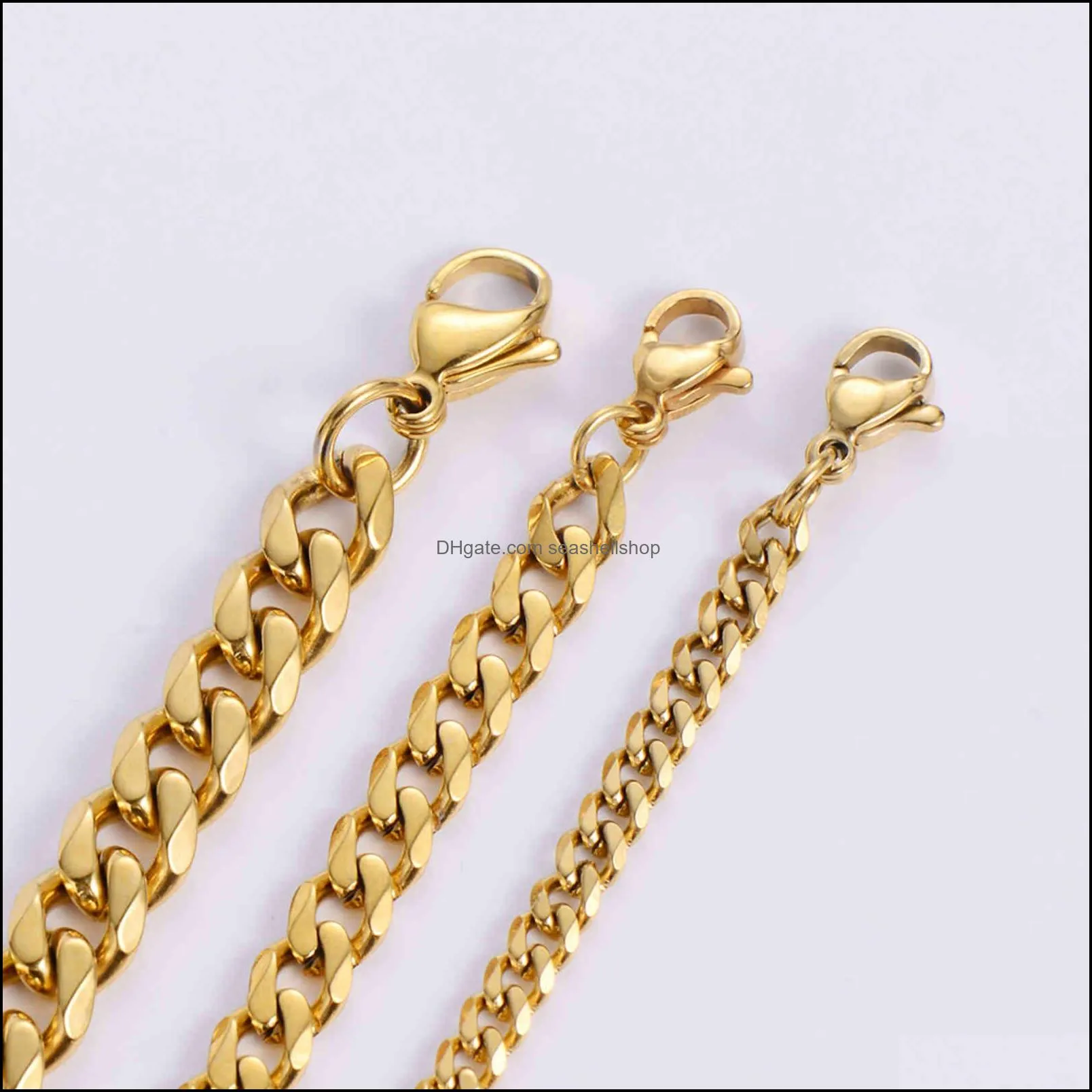 wholale hip hop womens men necklac cadenas cubanas 18k gold plated thick cuban link chain stainls steel