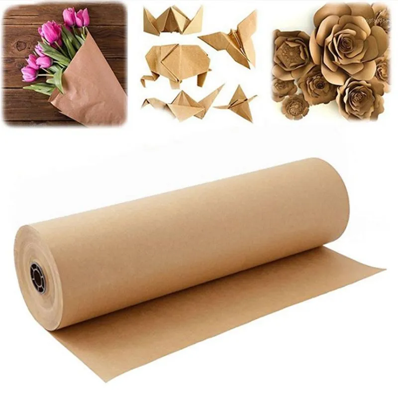 Dekorative Blumen Kränze 60 Meter Braun Kraft Geschenkpapier Rolle für Hochzeit Geburtstag Party Geschenk Paketverpackung Kunst Craft1