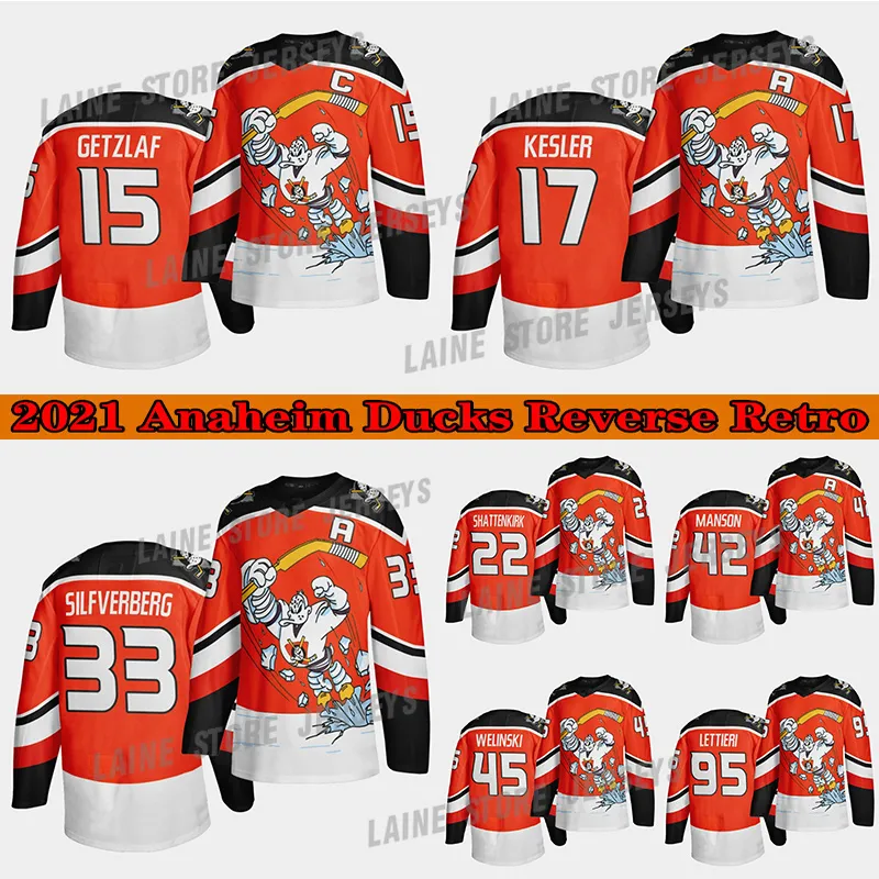 Anaheim Ducks Jersey 2021 Reverse Retro Third Orange 15 Ryan Getzlaf Jersey 17 Ryan Kesler 4 Cam Fowler 33 Jakob Silfverberg Hockey Jerseys