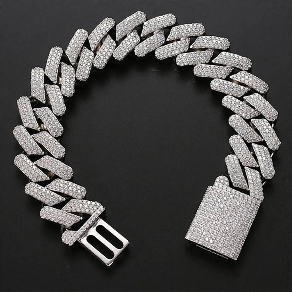 20mm Diamond  Prong Cuban Link Chain Bracelets 14k White Gold Iced Icy Cubic Zirconia Jewelry 8inch 9inch Cuban Bracelet