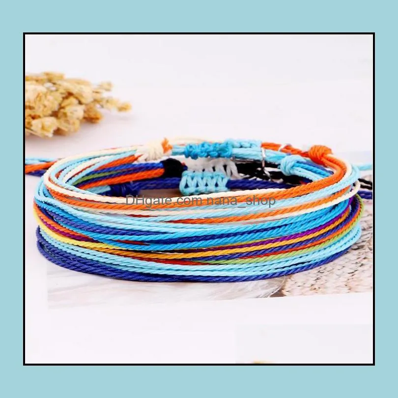 NEW Wax String Woven Bracelets Multilayer Woven Friendship Bracelet Wave Charm Adjustable Braided Bracelet for Women Girls Epacket