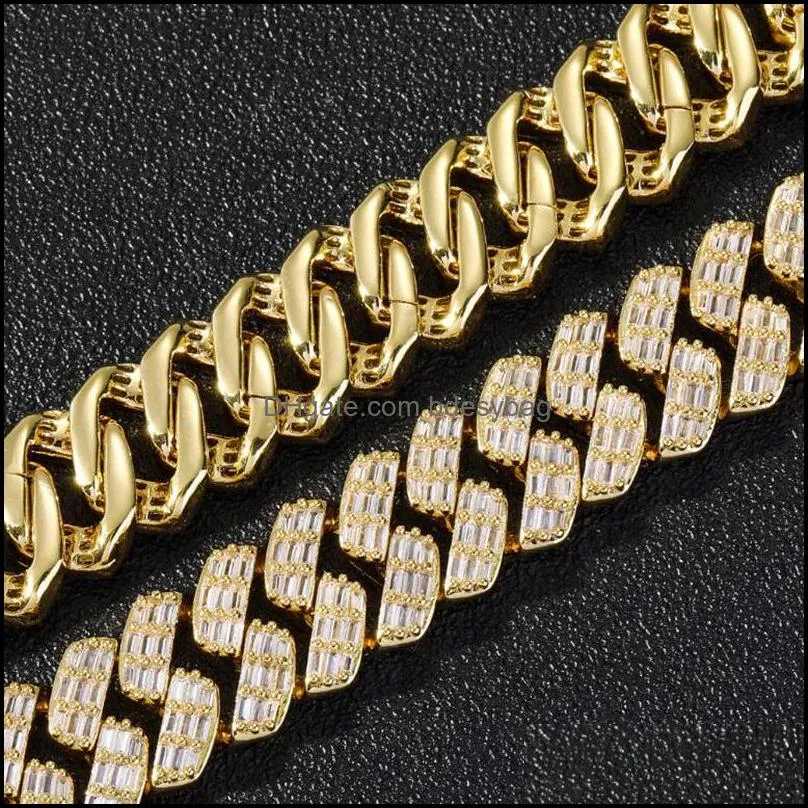 17mm Designer Iced Cuban Link Prong Chain Tennis Necklace with Blue Enamel Hit Hop Style 14K White Gold Plated 2 Row Diamond Cubic Zirconia Jewelry