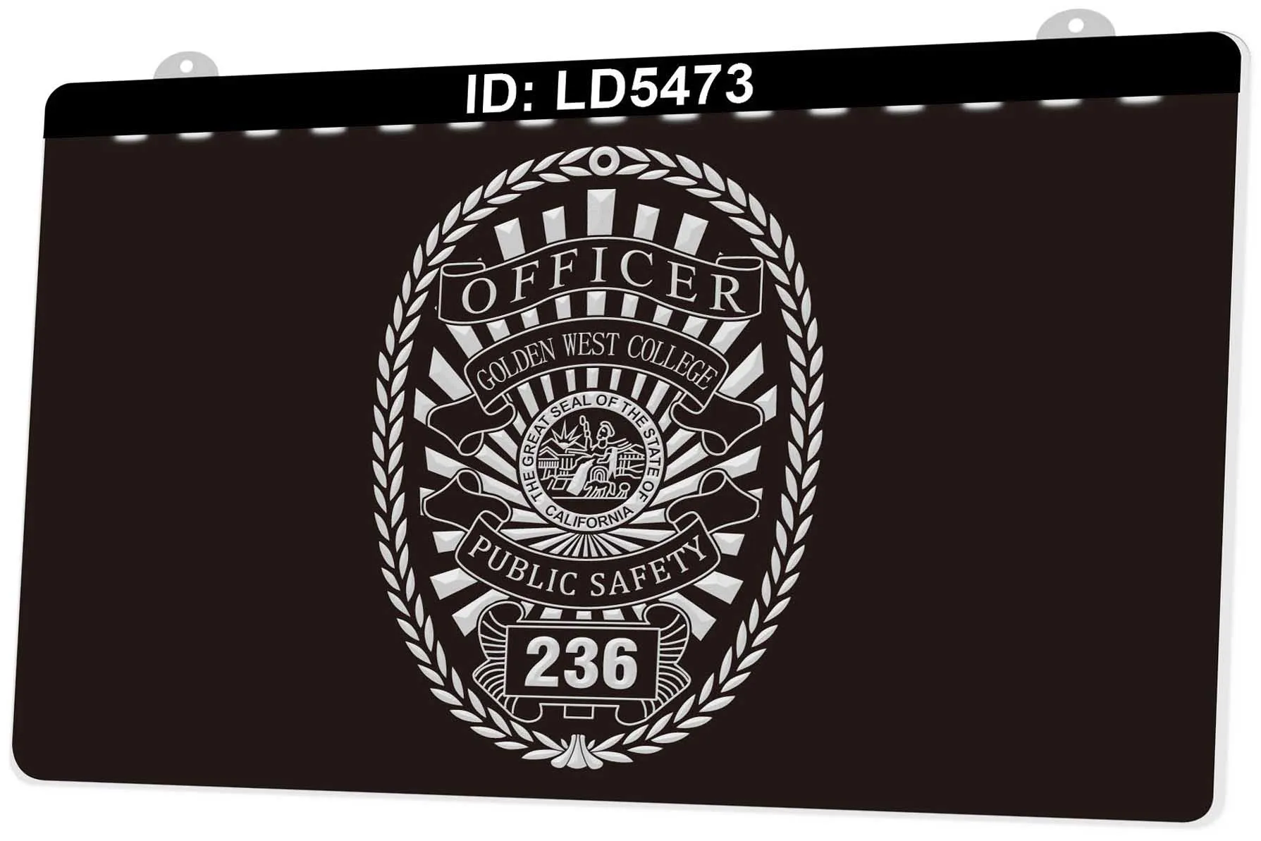 LD5473 Officier Golden West College Panneau lumineux de sécurité publique Gravure 3D LED Vente en gros et au détail