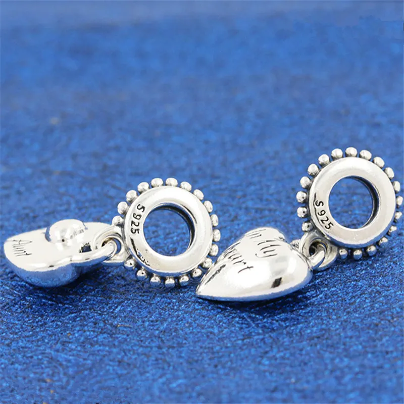 2020 New DIY Loose Bead 925 Sterling Silver Aunt & Niece Split Heart Dangle Charm Fits European Pandora Jewelry Bracelet Necklaces& Pendant