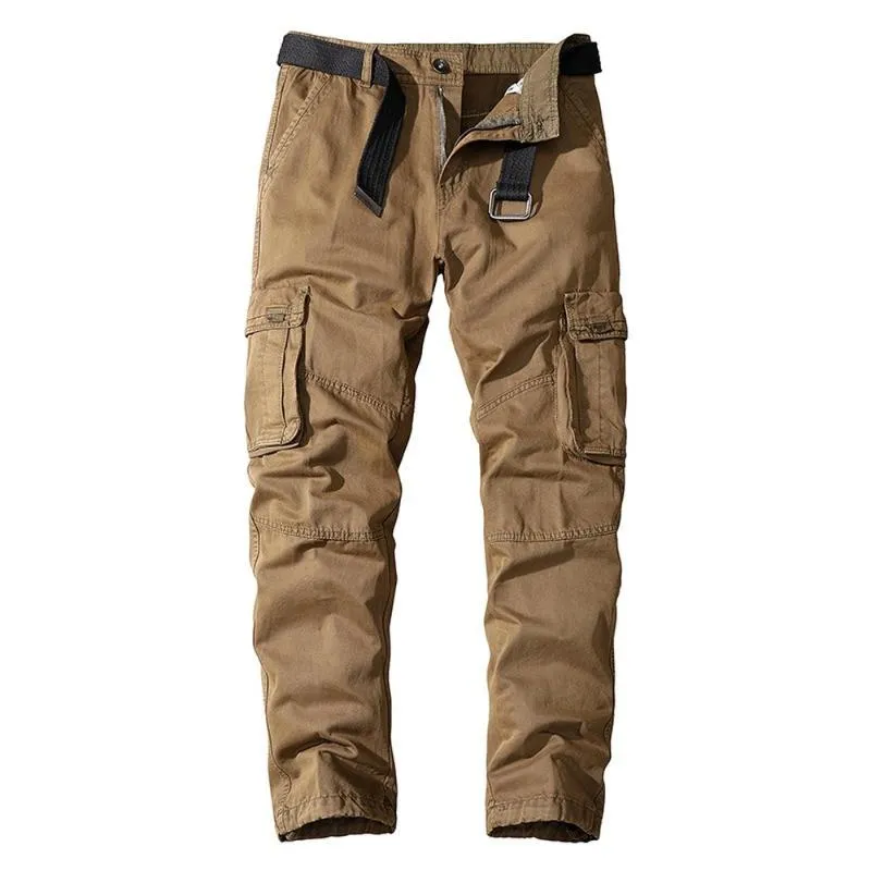 Calças masculinas de algodão sólido calças cargo masculinas calças de trabalho táticas ao ar livre com vários bolsos roupas da moda masculinas