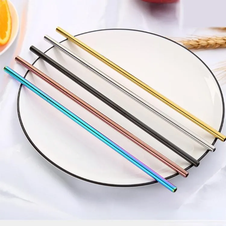Eco-friendly water bottle tumbler straw reusable straight and bend colorful party metal stainless steel drinking straw