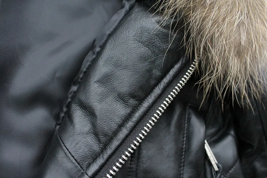 genuine sheepskin leather jacket with big raccoon fur collar (11)