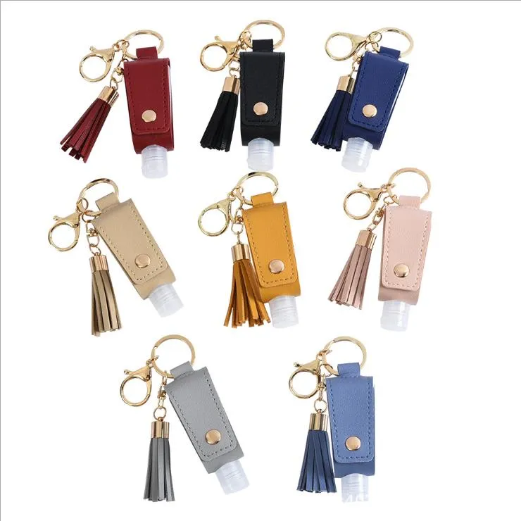 Fringed Hand Sanitizer Bottle Holder Solid Hand Soap Bottle Holder Leather Perfume Bottle Holder Keychain Bags Wholesale BT681