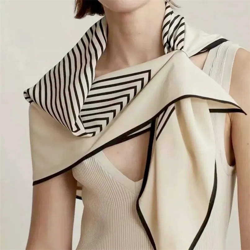 Sweden Brand Tótem Stripe Diseño simple 100% Seda Square Bufandas con agujeros de moda Ins- estilo Luxury Women Buff 220114
