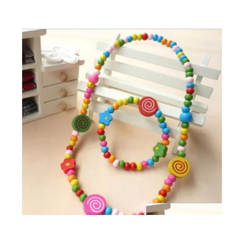 20 sets cute children cartoon wooden bead necklaces and bracelets set post