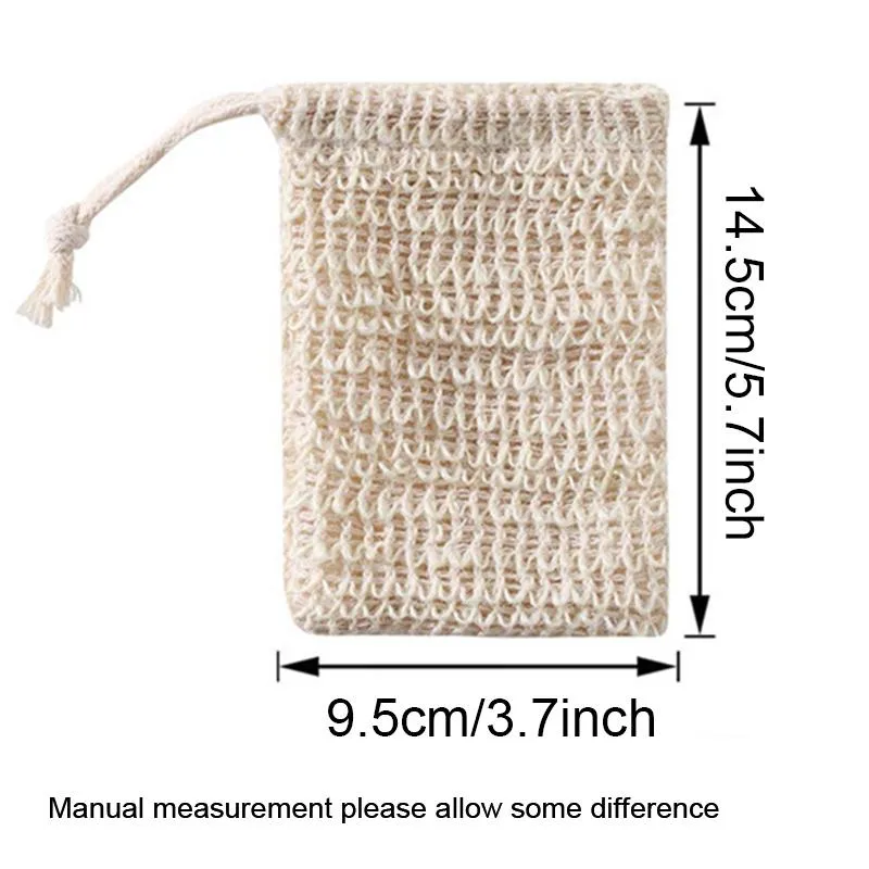 Natural Sisal Soap Bag Saver Holder Pouch Bath Toilet Supplies Exfoliating Shower Mesh Soaps Storage Bags Drawstring Foaming Easy Bubble Foam Maker JY0924