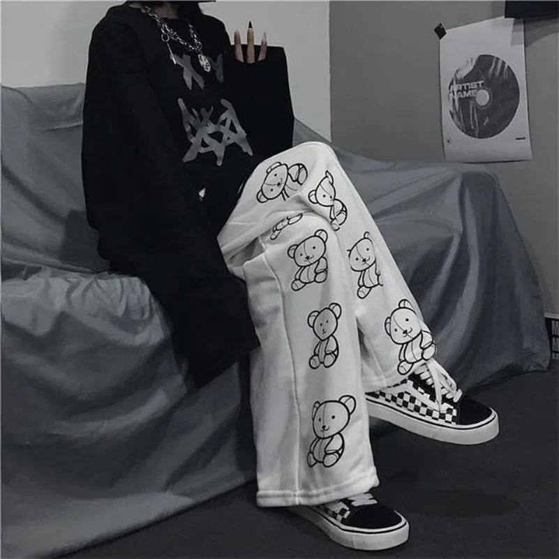 HOUZHOU Pantaloni a gamba larga stile coreano Cartoon Print Pantaloni Harajuku Donna Streetwear Moda autunno Streetwear Pantaloni sportivi Donna 201031