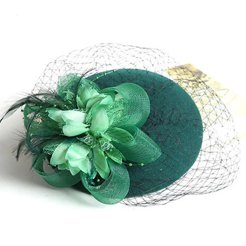 Vinter charmiga kvinnor sinamay pillbox vintage ull filt hattar mesh blommor party br￶llop fedoras med fascinerande blommor lm007 h jllfvm