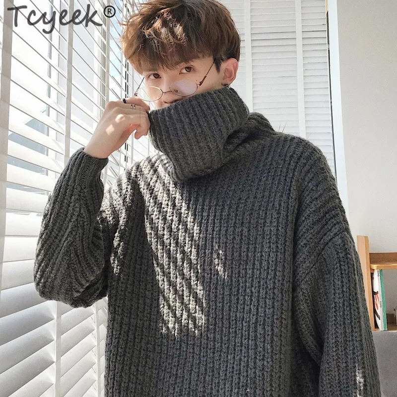 Mens Winter Turtleneck Sweater Warm Knitted Casual Slim Fit