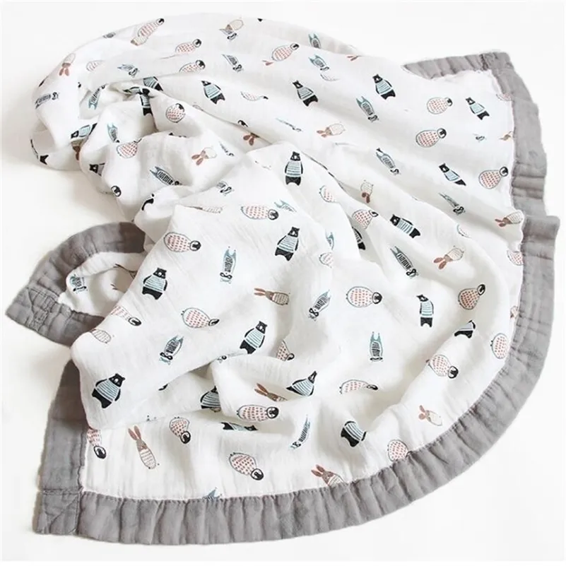 120 * 6 couches de bambou bébé couverture en mousseline nouveau-né swaddles couvertures douces bain gaze enveloppe pour bébé sac de nuit couche multi-usage LJ201014