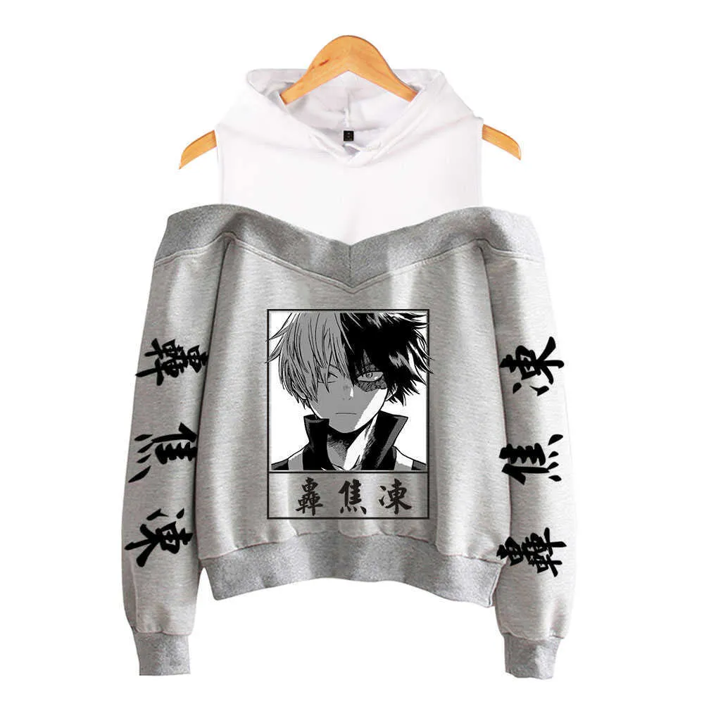 半価直販 女性パーカーアカデミアパーカーオフショルダースウェットスイート女性用プルオーバー原宿路上服藤木21アニメ服 安いオンライン Bhakticonsultants Com