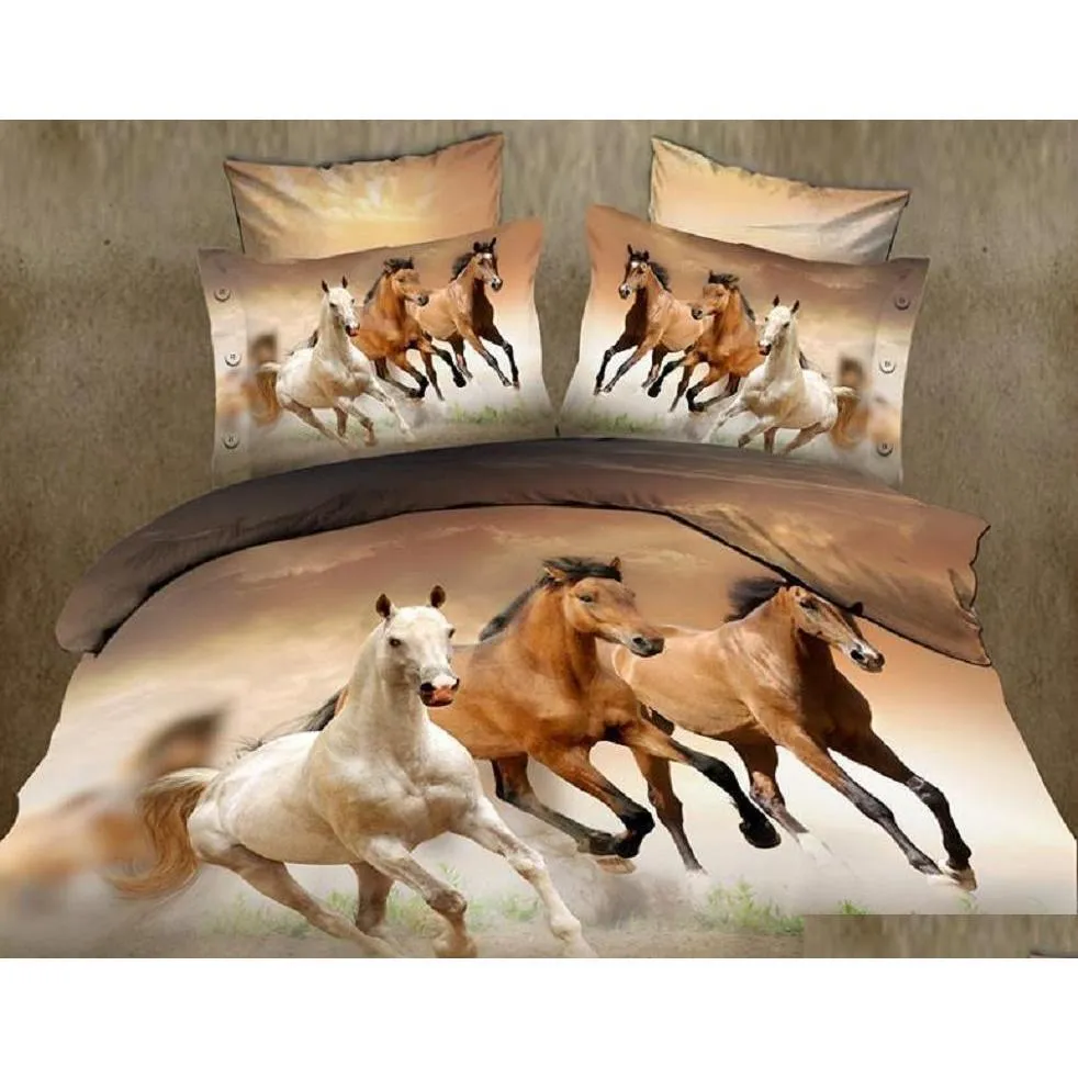 3D Animal Horse Twin King Full Double Set sängkläder Beddrage Pudowcase Däcke Cover Bedding Set GJ3NC