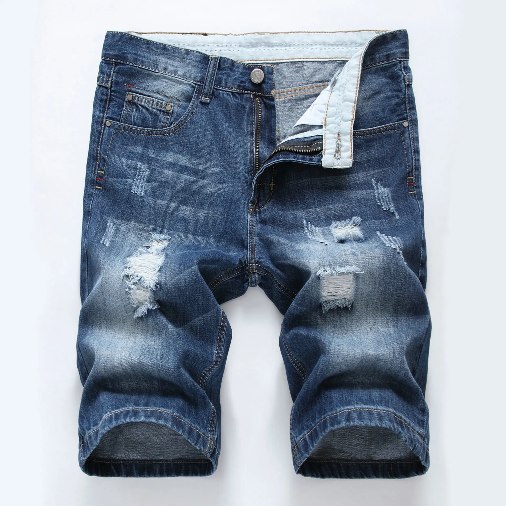 Pantaloncini strappati strappati da uomo causali Jeans dritti slim fit estate denim hip hop abbigliamento streetwear