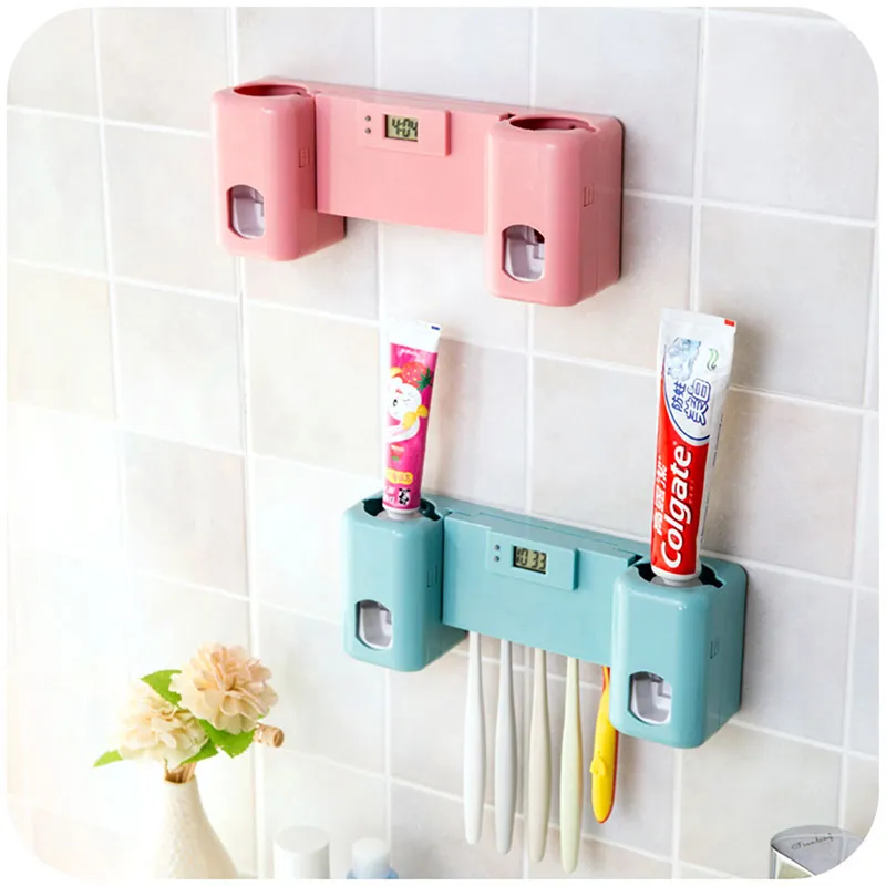 ONNPNNQ Bathroom accessories Clock Automatic Toothpaste Dispenser Toothbrush Holder with Combination Set Toothpaste Squeezer6
