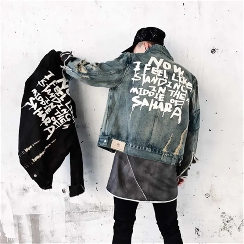 남성용 Jean Jackets Streetwear 힙합 폭격기 자켓 데님 자켓 남성 브랜드 찢어진 데님 재킷 캐주얼 패션 코트 201120