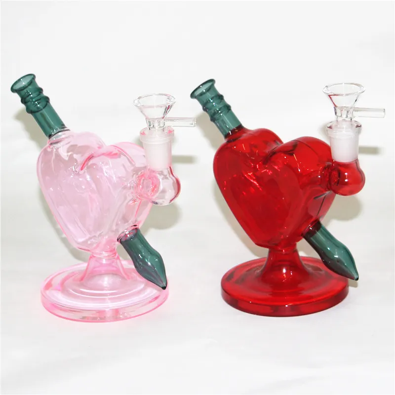 Hj￤rtform HOOPHS GLASS Vattenr￶r bongs rosa f￤rg Dab Rigs med 14 mm Slide Bowls Ask Catchers Quartz Tips