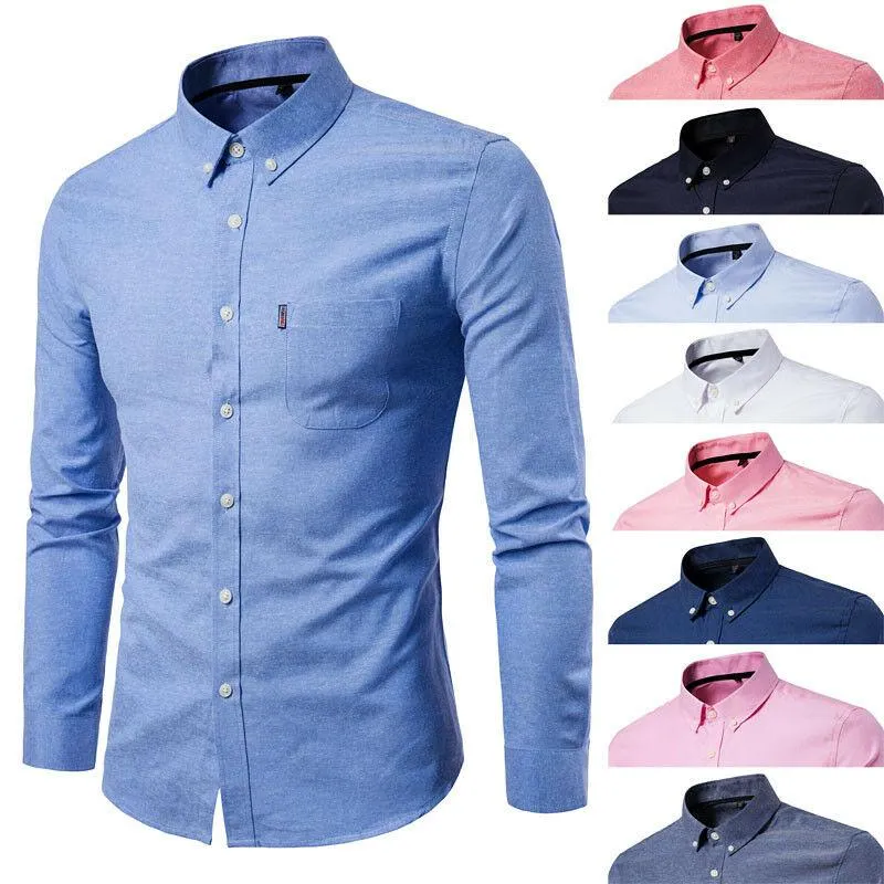 Moda Mens Luxo elegante Camisas Slim Fit Vestido de Manga Longa Tops