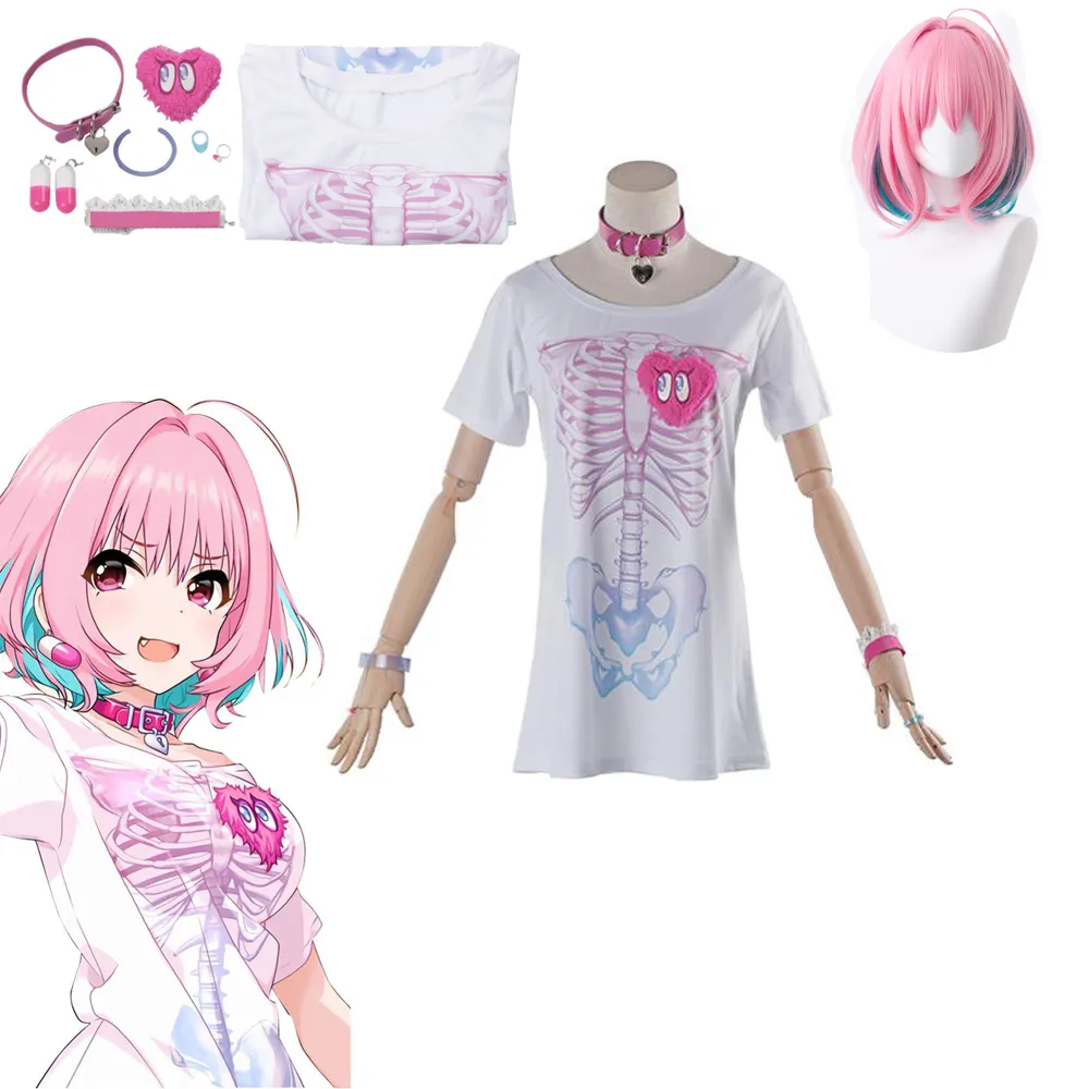 Anime The Idolmaster Yumemi Riamu Cosplay Shirt Pruik Halloween Carnaval Costumes Accessoires