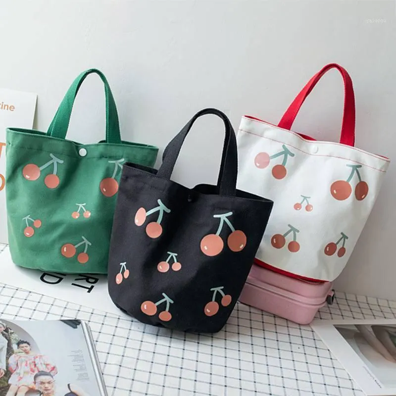 Sac en toile seau à eau mignon sac à main boîte imprimé cerise petits sacs de rangement pour le déjeuner