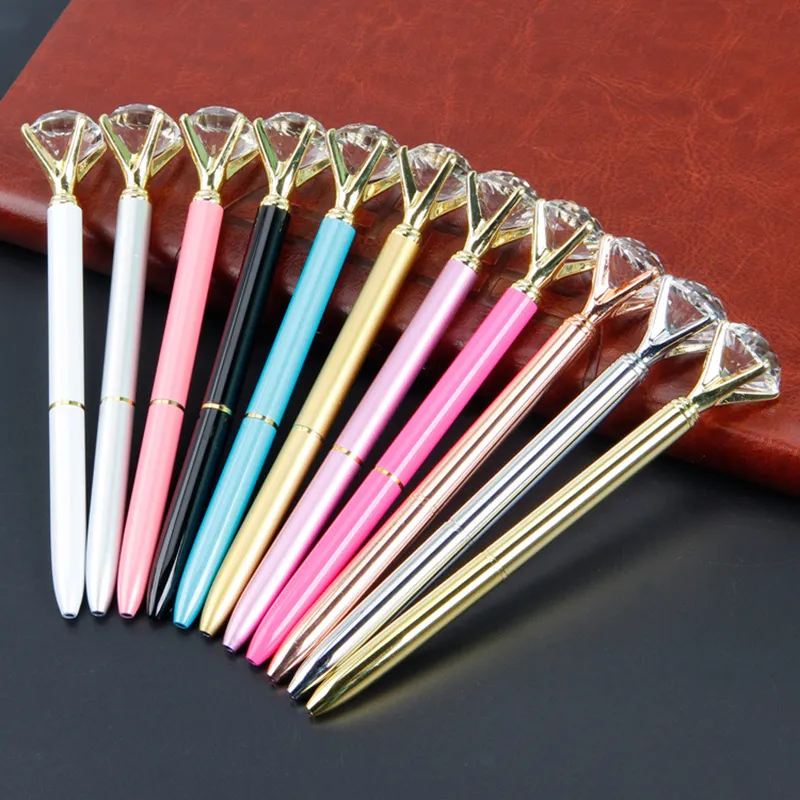 Cristal Glass Ballpoint Caneta Big Gem Ball Canetas com Grande Diamante Fashion School School Material