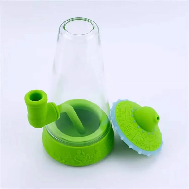Kreative Silikon-Bong-UFO-Glaswasserpfeife, 8,9 Zoll hoch, farbenfrohes Design mit Kopf