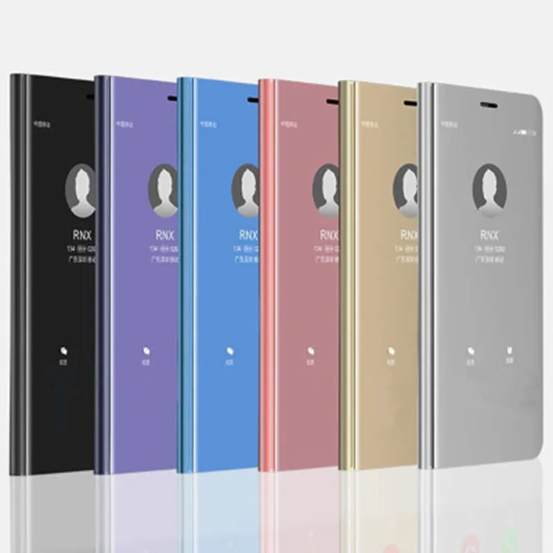 Cassa del telefono del supporto per iPhone x XR XS Max S8 S9 S10 Plus Huawei OPPO Piantatura Caso Elettroplate Cancella Smart Kickstand Specchio View Flip Top