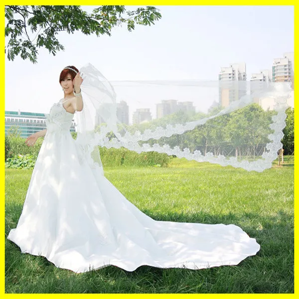 2021 В наличии Доступные пользовательские изготовленные свадебные вуали Tulle Applique Edge внешняя торговая вуаль для свадьбы