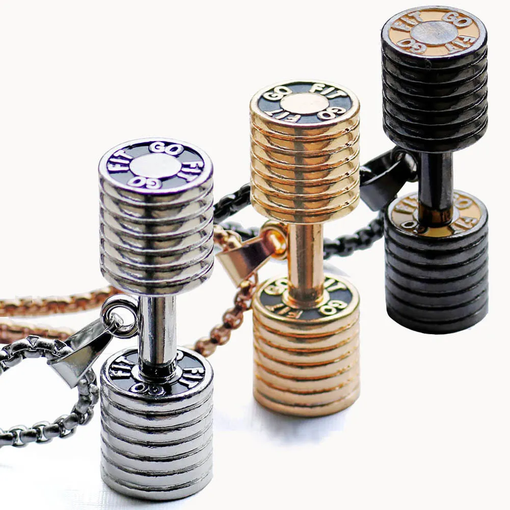 18k Gold Dumbbell Necklace Men and Women Barbell Pendant Fashion Fitness Sports Jewelry Wholesale Supply