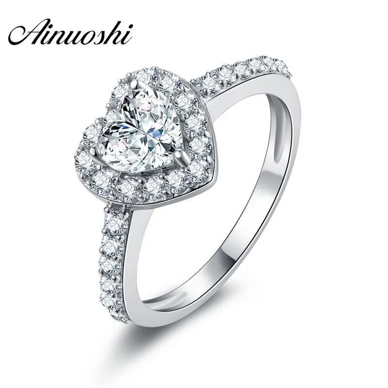 AINUOSHI luxe forme de coeur blanc Sona Halo anneaux de mariée en argent sterling 925 femmes mariage fiançailles anniversaire fête anneaux Y200106