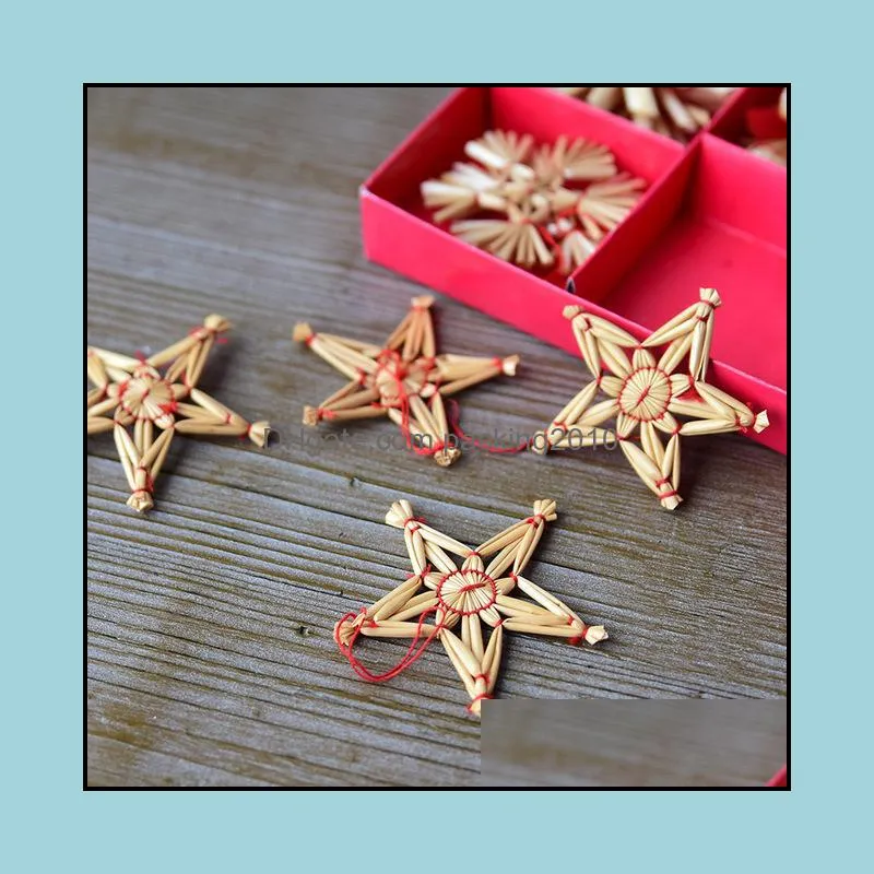 Nuoqi natural decoration wheat straw handmade Mini five pointed star snowflake Snowman Christmas Tree Pendant decorations