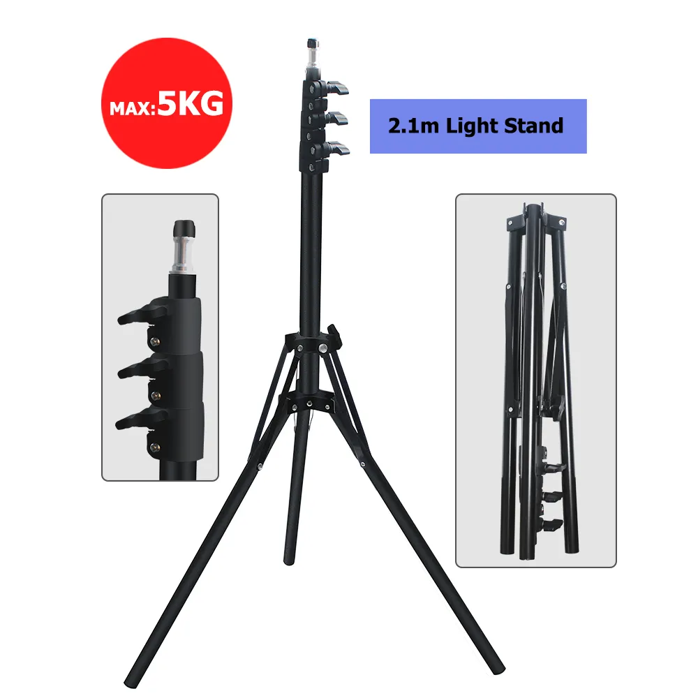 Heavy Metal 2.1m Light Stand Carico massimo fino a 5KG Treppiede Trasmissione in diretta Treppiede pieghevole portatile per Photo Studio Background Stand