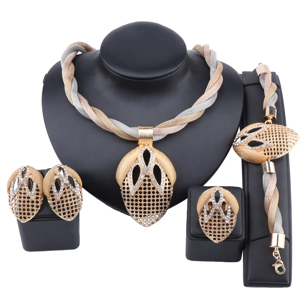 Nigeria Dubai Kristall Schmuck Sets Afrikanische Braut Hochzeit Kostüm Geschenke Party Bunte Halskette Armband Ohrringe Ring Set