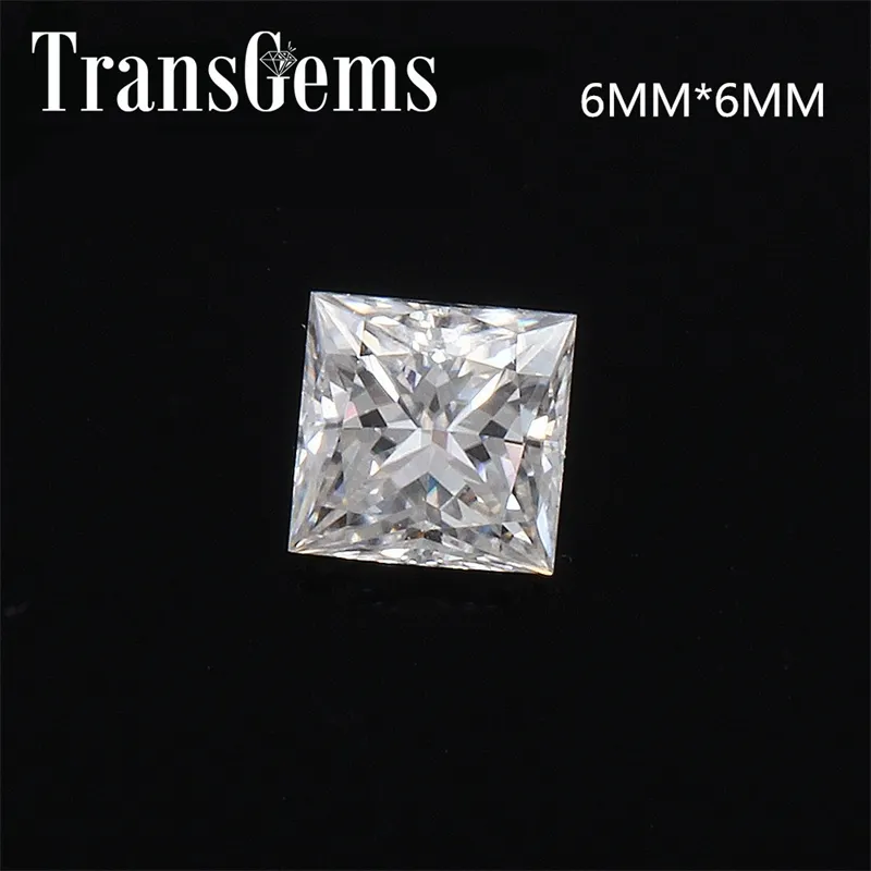 TransGems 1.25 ct 6 mm * 6 mm F Color Princesa corte Moissanite Diamante Piedra suelta Y200620